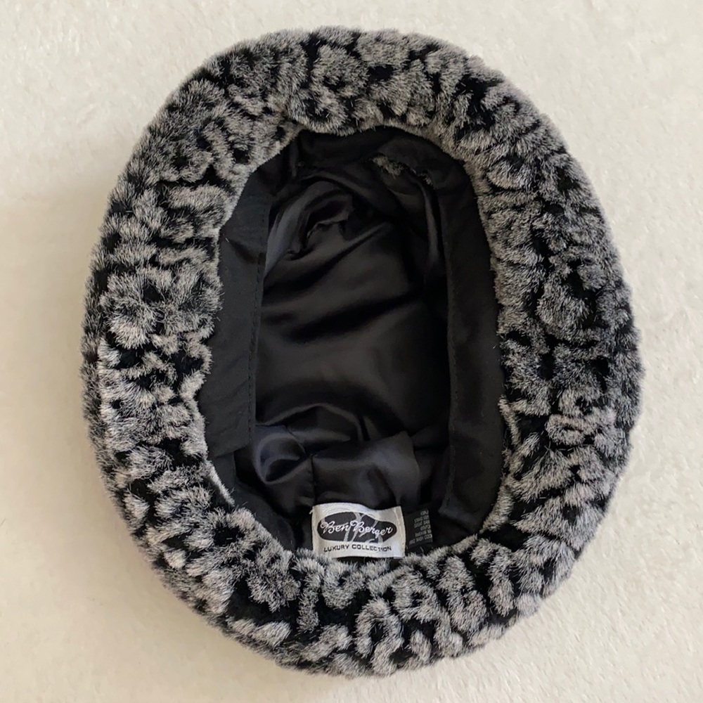 {VTG} Ben Berger | Faux Fur Leopard Print Bucket Hat 90s Y2K Gray/Black (OS) - Picture 7 of 14